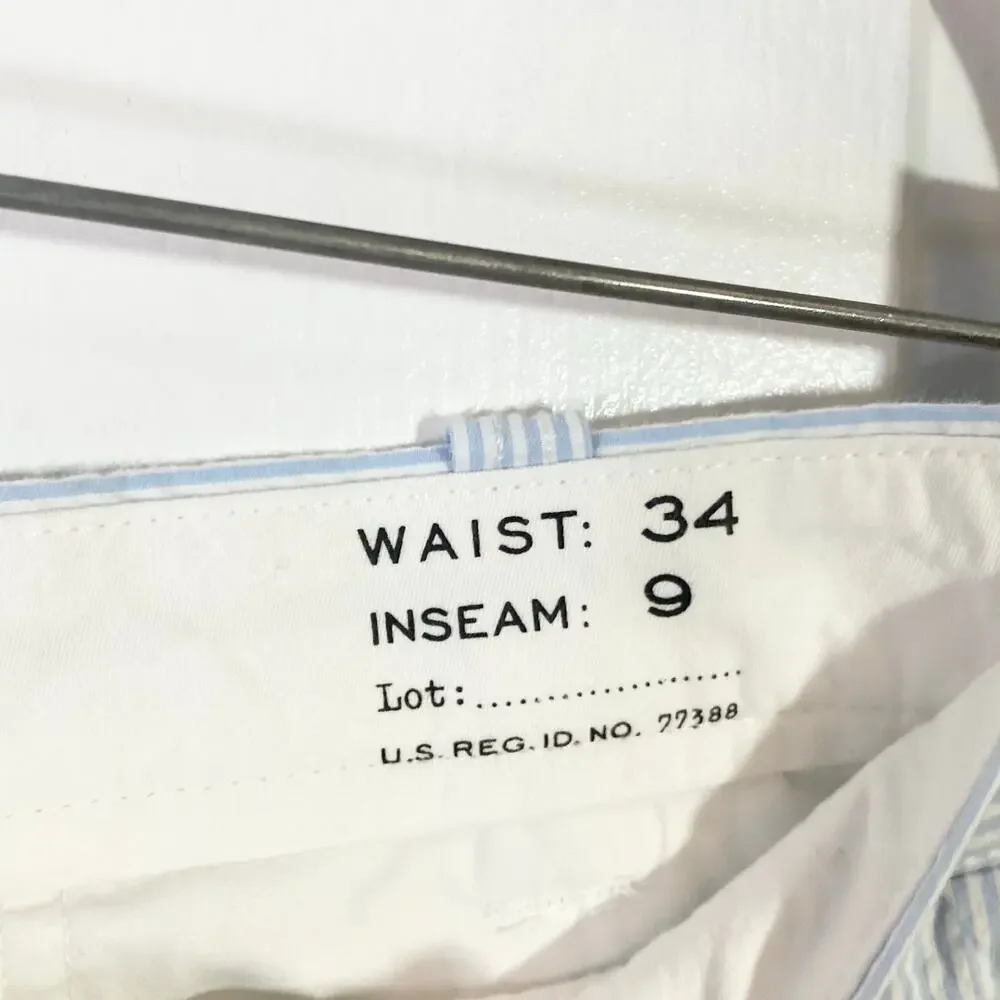 NWOT J CREW Shorts Men 34 9” Inseam Stripe Blue White Seersucker 4 Pocket Cotton